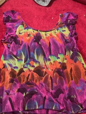 Vibrant Multicolor Ruffle Sleeve Blouse